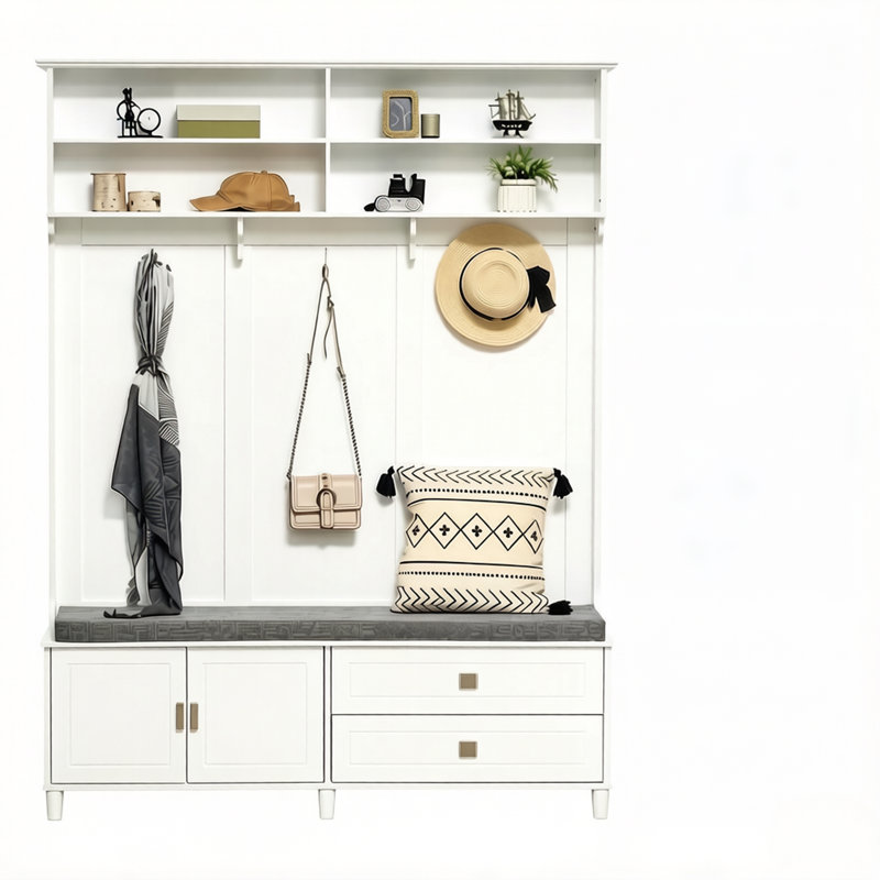 Stylish Coat Rack Tree with Storage Space,Entryway Hall Tree,Chic Hall Tree