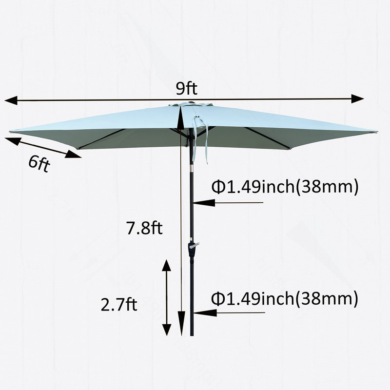 Parasol de patio pour l'extérieur avec manivelle et bouton-poussoir inclinable sans rabat, Vert givré