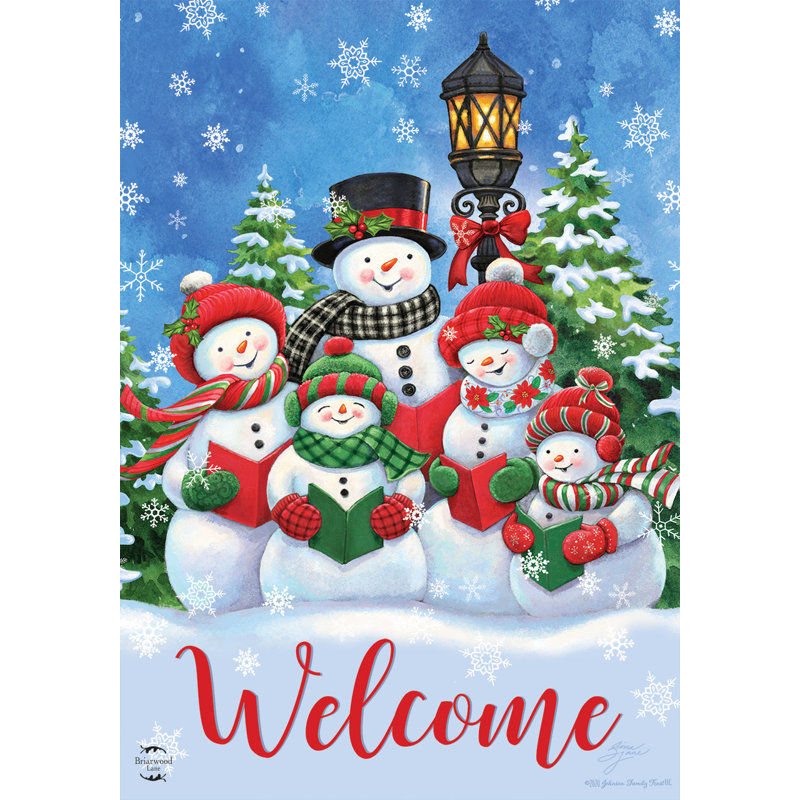 Drapeau de la maison de Noël des bonhommes de neige et chanteurs, Noël vert/rouge/blanc