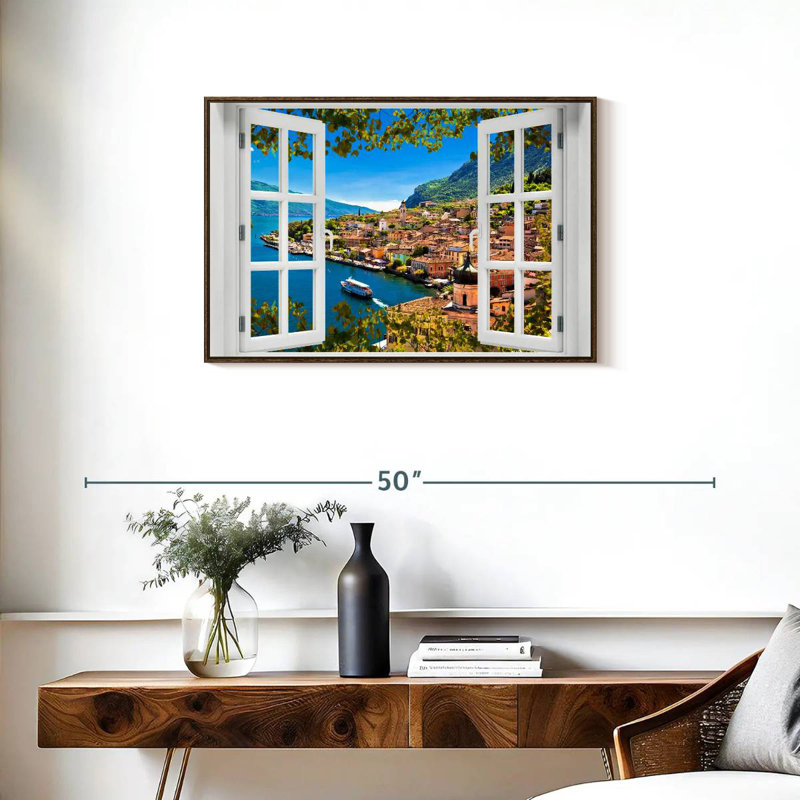 Fenêtre sur Limone Sul Garda, Cadre flottant noyer, 31 po x 21 po