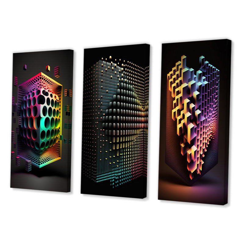 «Multidimensional Luminogram», 3 pièces sur toile, Toile tendue, H 20 po x l 36 po