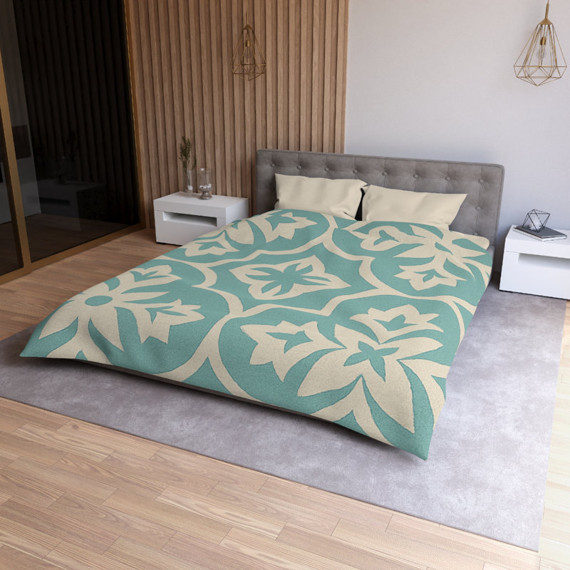 Microfiber Duvet Cover Boho Style, Design 37, Queen Duvet Cover, Cream