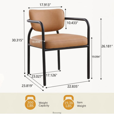 Ensemble de 2 chaises de salle à manger modernes avec assise et dossier rembourrés, structure et accoudoirs en fer noir, cognac