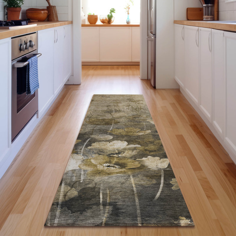 Tapis taupe Cerrito lavable à la machine de qualité supérieure, Tapis de couloir 2 pi 3 po x 7 pi 6 po