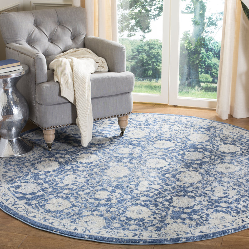 Aubie Fifi Oriental Navy/Creme Rug, Round 5'