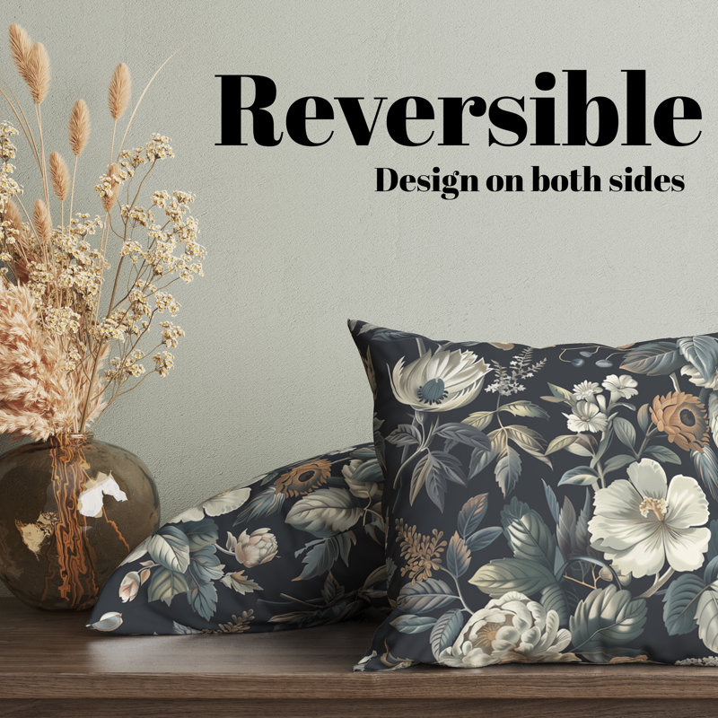 Gwendolyn Floral Reversible Pillow Cover, 22"H x 22"W