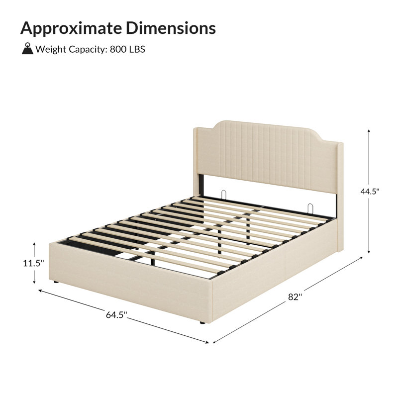 Lizette 64.5" Hydraulic Lift Up Storage Upholstered Platform Bed with Wingback Headboard, Linen