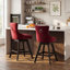Ensemble de 2 tabourets de bar, tabourets pivotants en velours rouge vin avec dossier capitonné et pieds en bois, garniture cloutée chromée-128130646