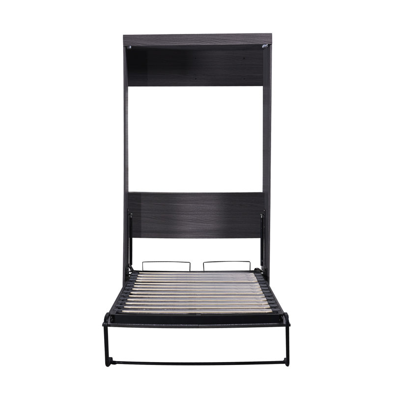 Lit pliant simple gris avec armoire de rangement, garde-robe et 3 tiroirs, Lit simple
