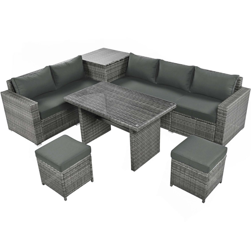 Ensemble de conversation d'extérieur en osier pour 5 personnes avec coussins