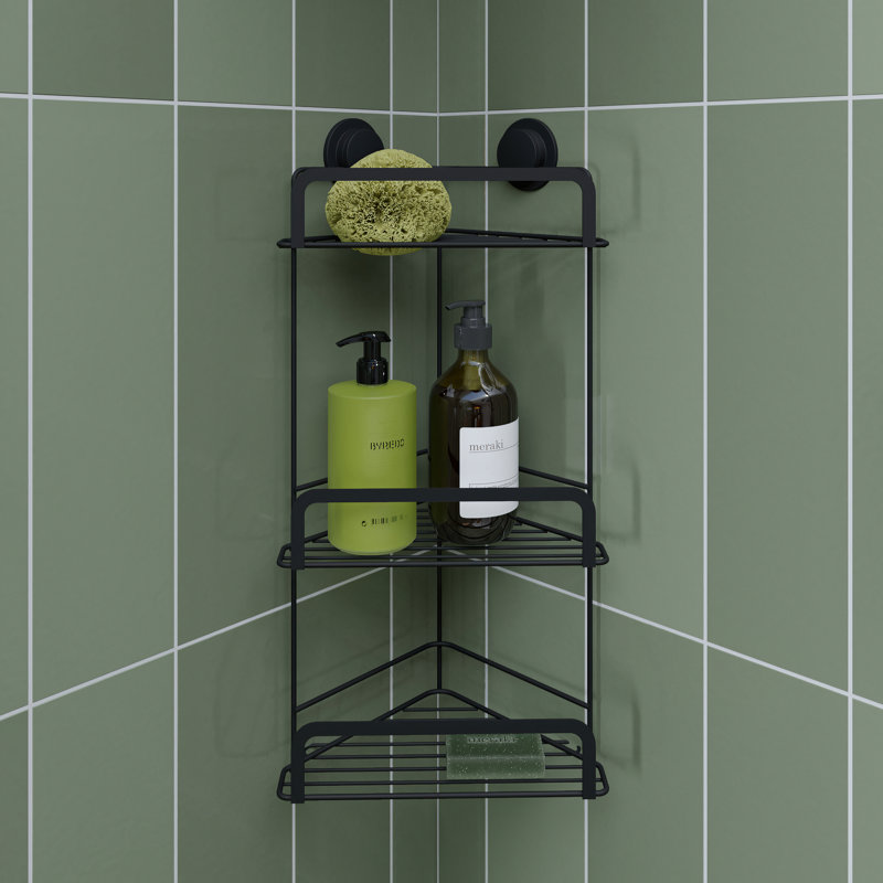 Croydex Stick 'n' Lock 3 Tier Shower Caddy, Matte Black Bathroom Storage