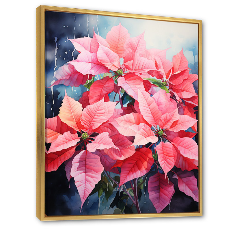 Fleur de poinsettia Clarance - imprimé pointillisme, H 20 po x l 12 po x P 1 po, Cadre flottant doré