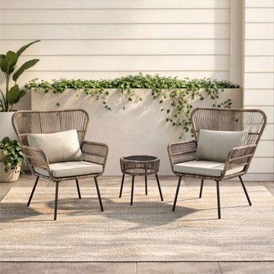 Charlcy 2-Person Boho-Style Wicker Patio Conversation Sets With Cushions