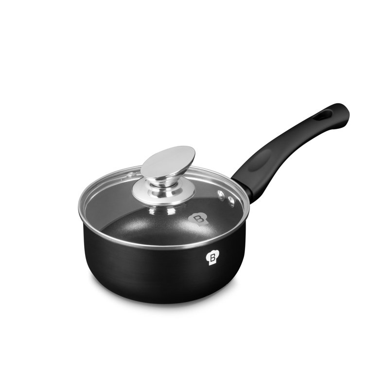 Blaumann Pressed Aluminium Saute Pan with Lid, Matte Black, 0.018