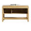 Armoire autoportante 48 po avec 3 portes et tablette ouverte, plateau en pierre frittée blanc de Carrare, sans lavabo, sans robinet ni drain, couleur grain de bois de chêne brun-1243772481