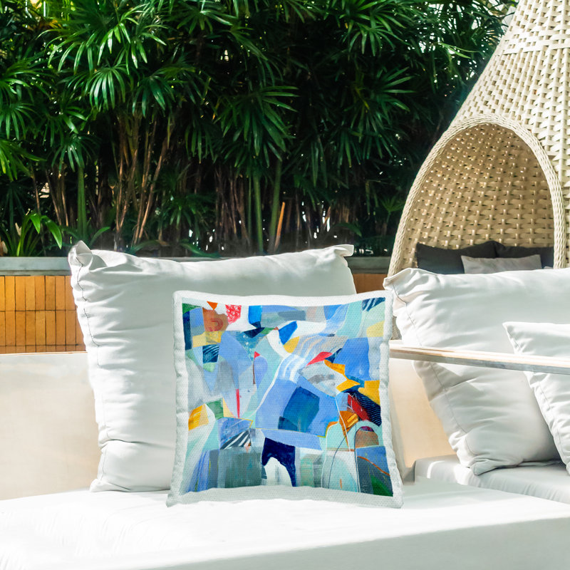 Chaotic Blue Composition Outdoor Printed Pillow by Jill Martin