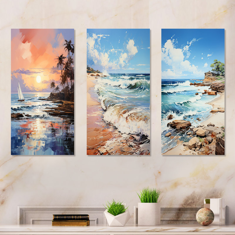 Plage, bord de mer, nostalgie, H 28 po x l 36 po, Toile tendue