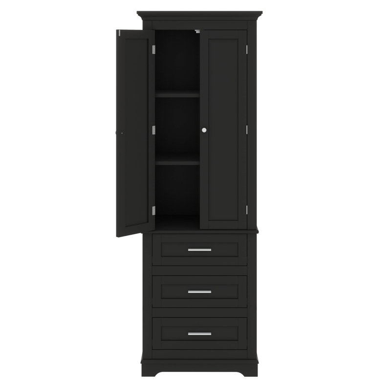 Grande armoire de rangement avec trois tiroirs et tablettes réglables, Noir