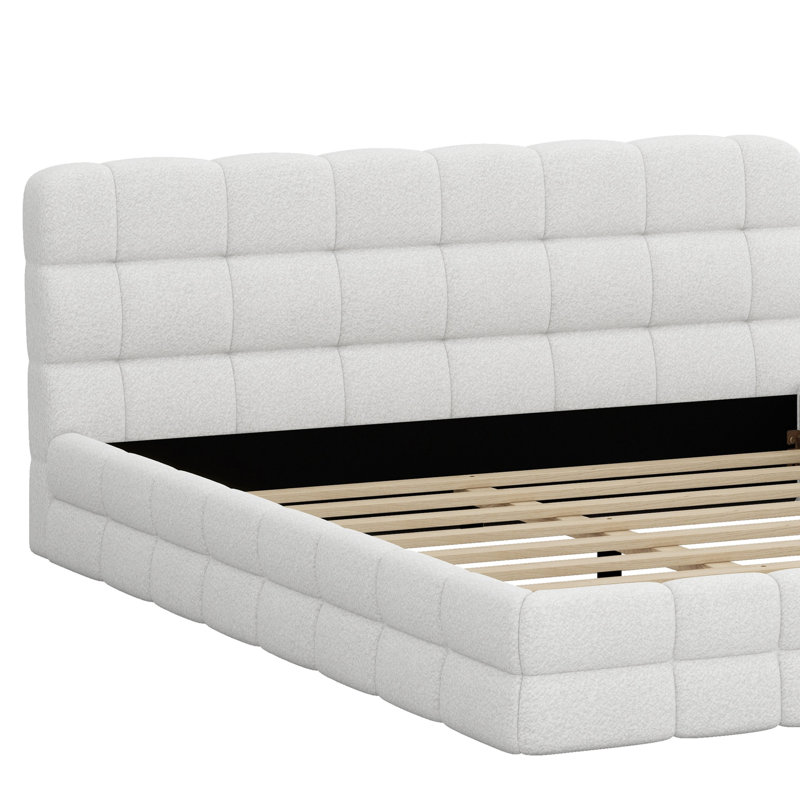 Lit plateforme en tissu d'ameublement, Blanc