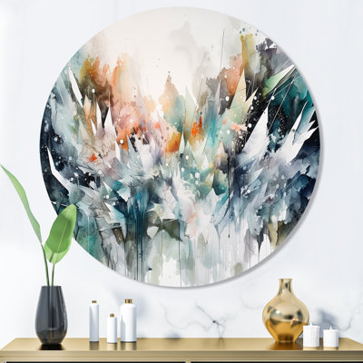 Vibrant Paint Eruption IV - Abstract Geometric Round Wall Art on Metal