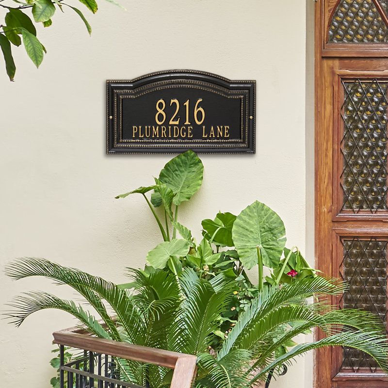 Signature Series 2-Line Wall Address Plaque, Black, Gold, Yes
