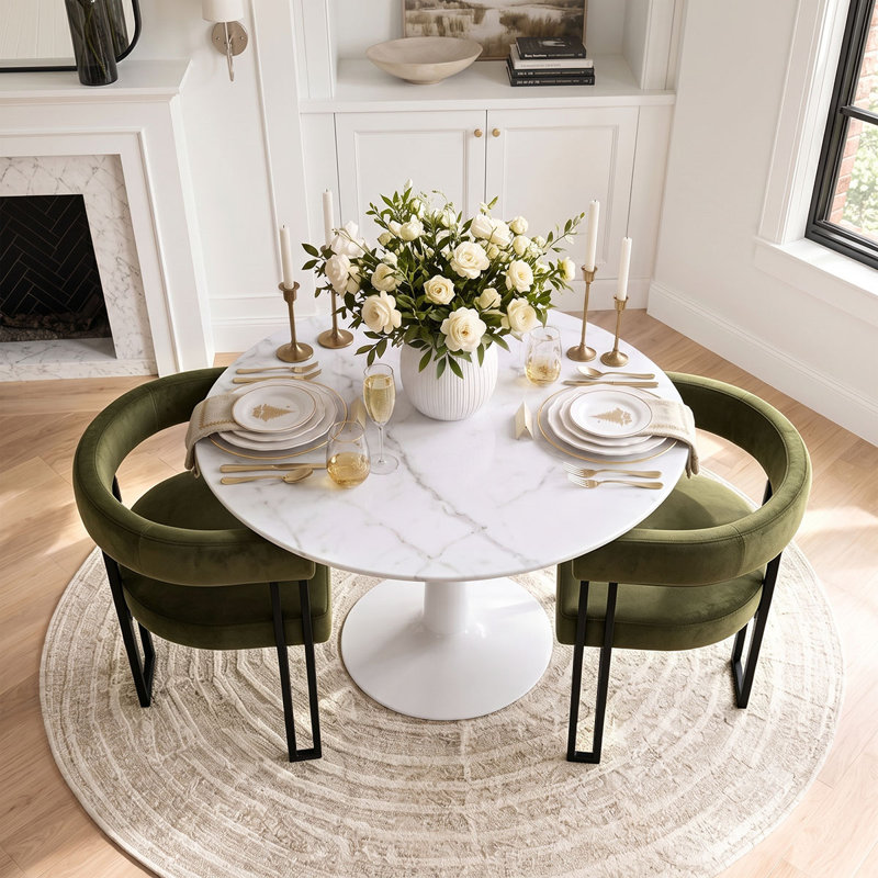 Ensemble de table de salle à manger pour 2 personnes avec table ronde et 2 fauteuils rembourrés en velours, Vert