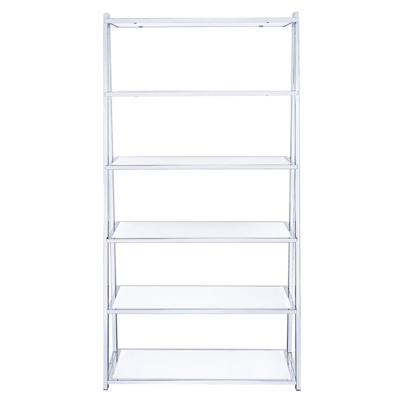 Étagère verticale blanche à 6 niveaux, de forme rectangulaire, avec panneau arrière ouvert, profondeur du produit : 35,58 cm, largeur : 15,75 cm, hauteur : 69,75 cm. Bibliothèque à 6 tablettes fixes, idéale pour ranger des livres ou des objets de décoration.