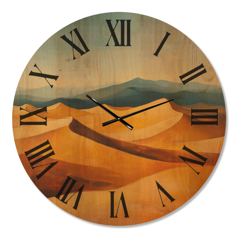 Dunes du désert ensoleillées - Horloge murale surdimensionnée en bois de style sud-ouest, Extra Large