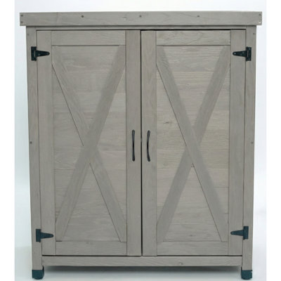 Banc de rempotage avec armoire de rangement et plateau en métal, gris extérieur, design, repose-pieds réglable, convient à divers environnements extérieurs