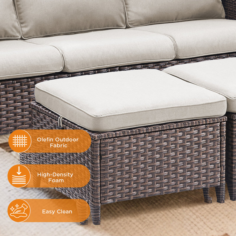 Ensemble de paires de repose-pieds de qualité supérieure, 2 repose-pieds toutes saisons multifonctionnels avec coussin amovible, osier en PE et structure en fer pour patio, piscine et jardin