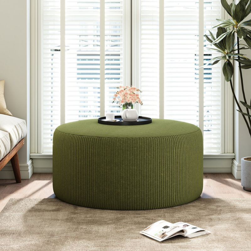 Canapé rond rembourré en velours côtelé, couleur olive, siège confortable en mousse haute densité, 77 cm de profondeur et 41,6 cm de hauteur, idéal comme table d'appoint. Ressorts ensachés pour un confort optimal, 77,5 cm de largeur, parfait pour se détendre à la maison.