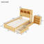Structure de lit en bois avec tête de lit, armoire coulissante, lumières et douilles