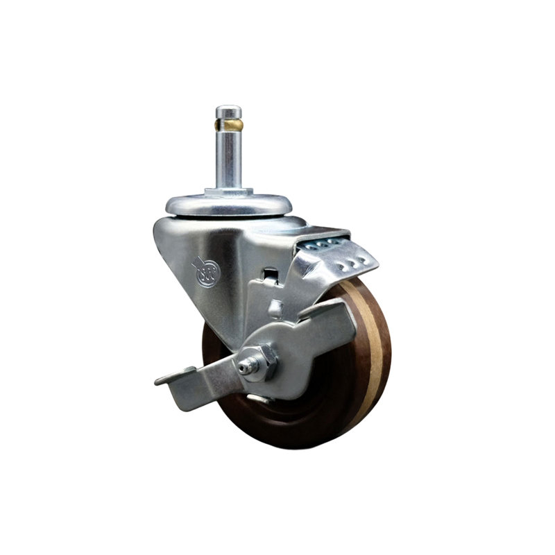 3 High Temp Phenolic Wheel Swivel 7/16 Inch Grip Ring Stem Caster with Brake