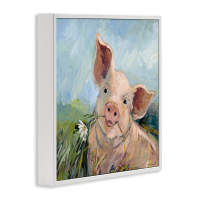 «Whimsical Pig & Daisy», art de la giclée encadrée, conception par Susan Winget