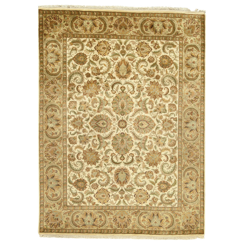 Tapis crème et doré de haute qualité noué à la main