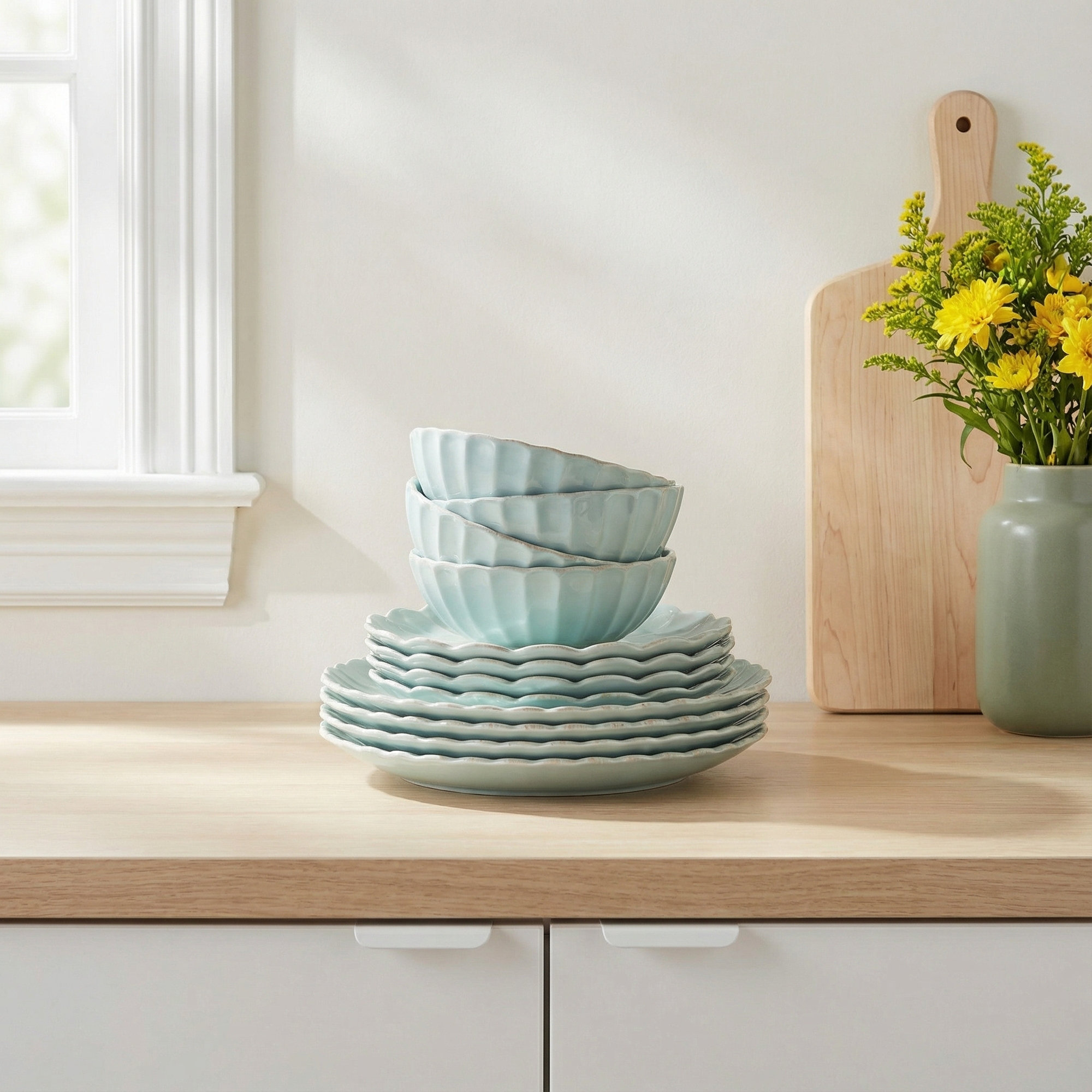French Perle Scallop Ice Blue 12Pc Dinnerware Set