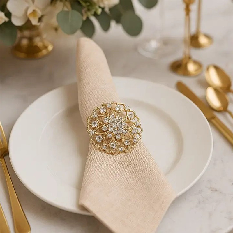 Rond de serviette Elegant Crystal Flower, Laiton