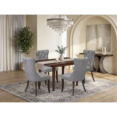 Ensemble de table de salle à manger 5 pièces composé d'une table rectangulaire en bois avec rallonge amovible et 4 chaises Parson, acajou