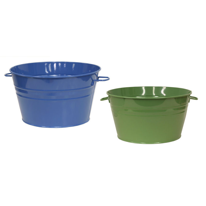 Rozario Metal Pot Planter, Blue/Sage, 8" H x 19.5" W x 19.5" D