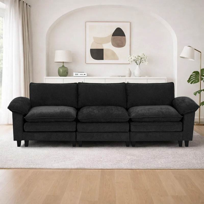 Canapé modulaire rembourré 3 pièces 3 pièces, Tissu noir, 3, H 37,4 po x l 113 po x P 27,5 po