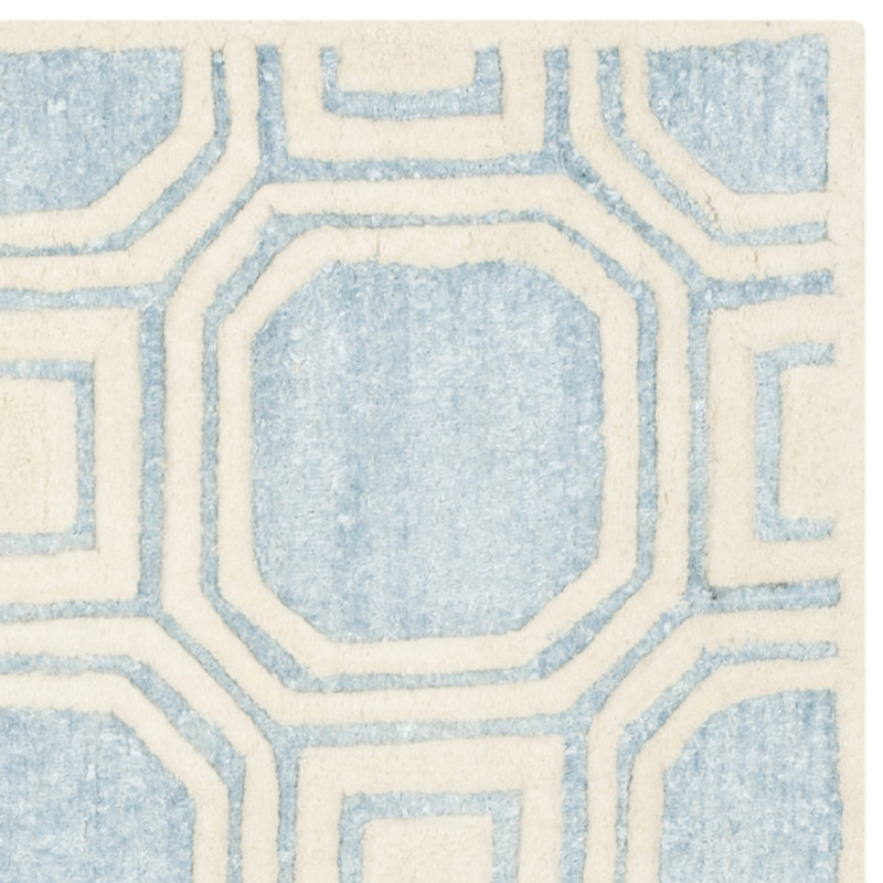 Mist Blue Hand-Tufted Wool Geometric Area Rug