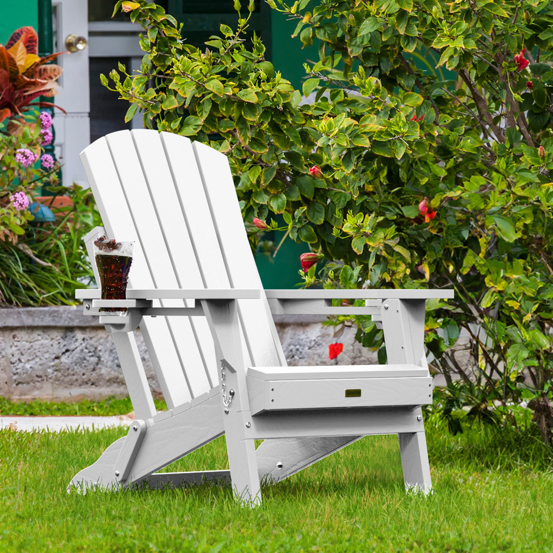 Nimitz All Weather Outdoor Folding HDPE Plastic Adirondack Chair With Cup Holder Fire Pit Chairs Oversized Patio Chair Dovecove 