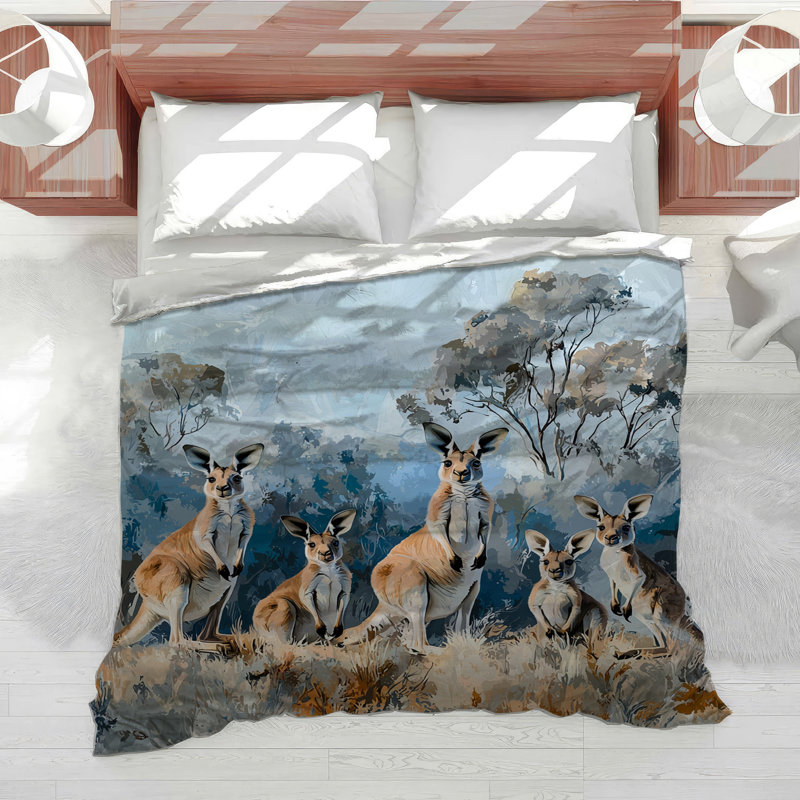 Kangaroos Bedding Wildlife Comforter Rustic, Queen Comforter