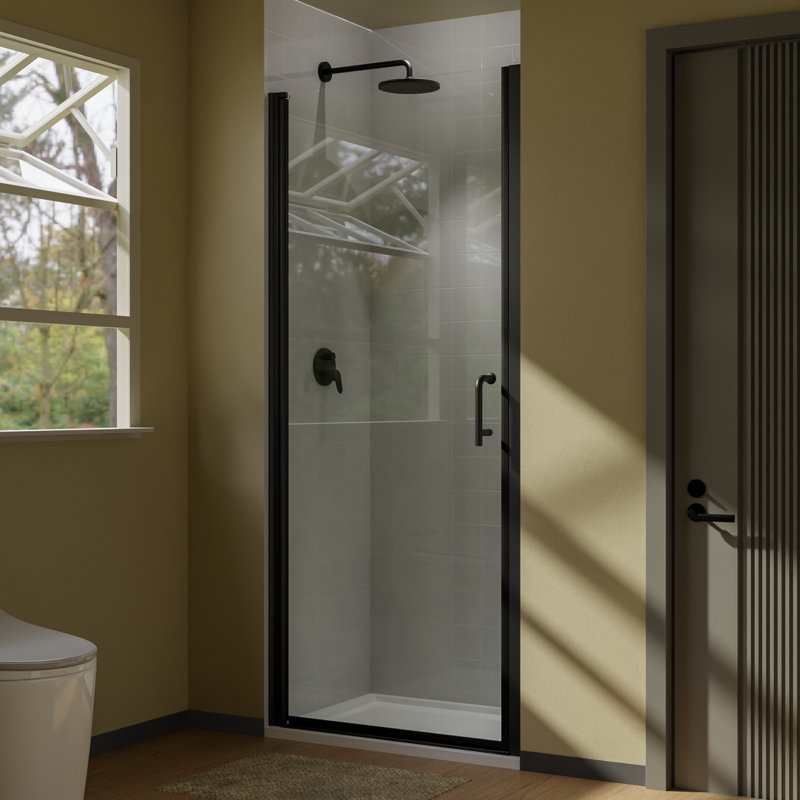 34'' W x 72'' H Pivot Frameless Shower Door with Clear Glass, Black