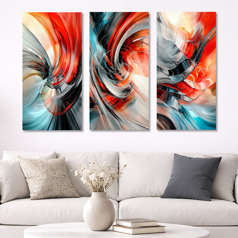 «Celestial Dance of Golden Fractal Vector - Abstract Fractal», reproduction de toile encadrée 3 pièces, H 40 po x l 60 po