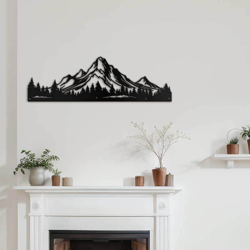Décoration murale en métal Serene Mountain and Forest, H 3,72 po x l 12 po x P 0,05 po, Noir