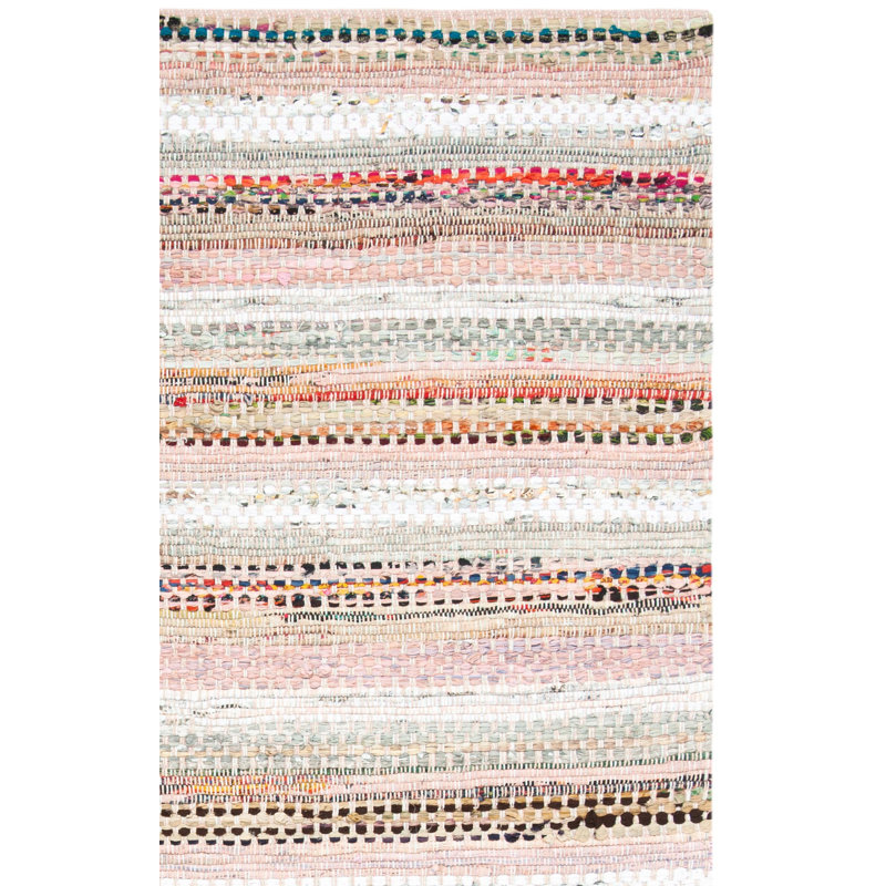 Tapis rayé en coton tissé à la main Vesey, Rectangle 5 pi x 8 pi