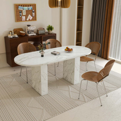 Table de salle à manger ovale pour 6 personnes, plateau et piètement en MDF, style ferme moderne, surface imperméable et résistante aux égratignures