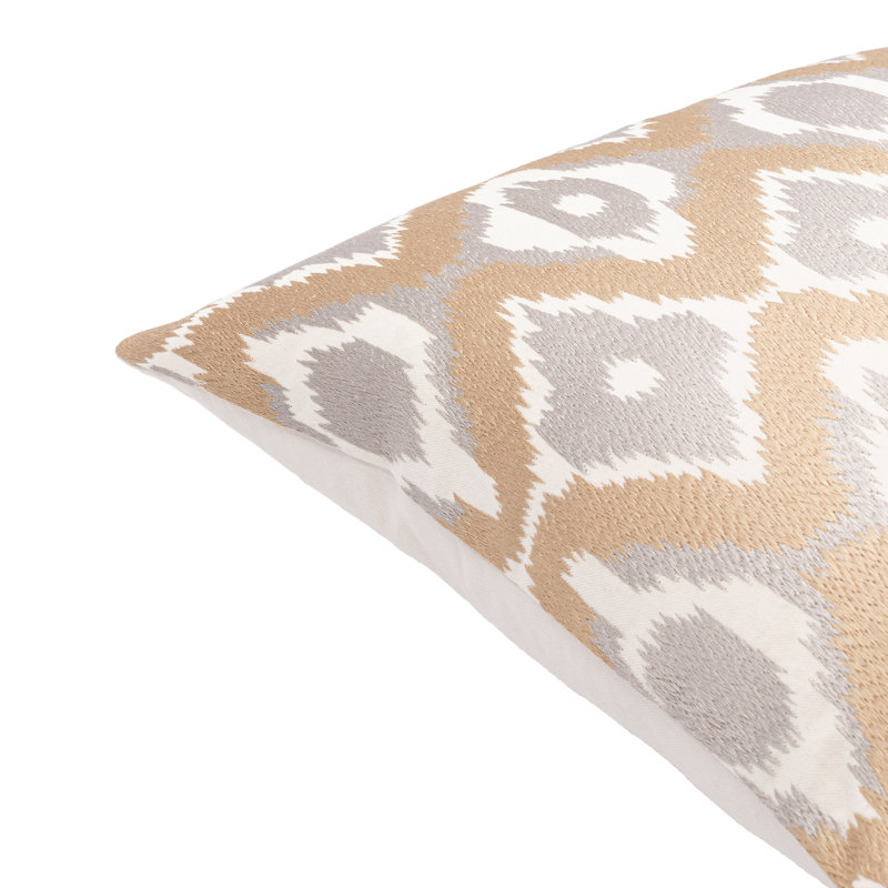 Ivory and Tan Embroidered Cotton Throw Pillow for Kids