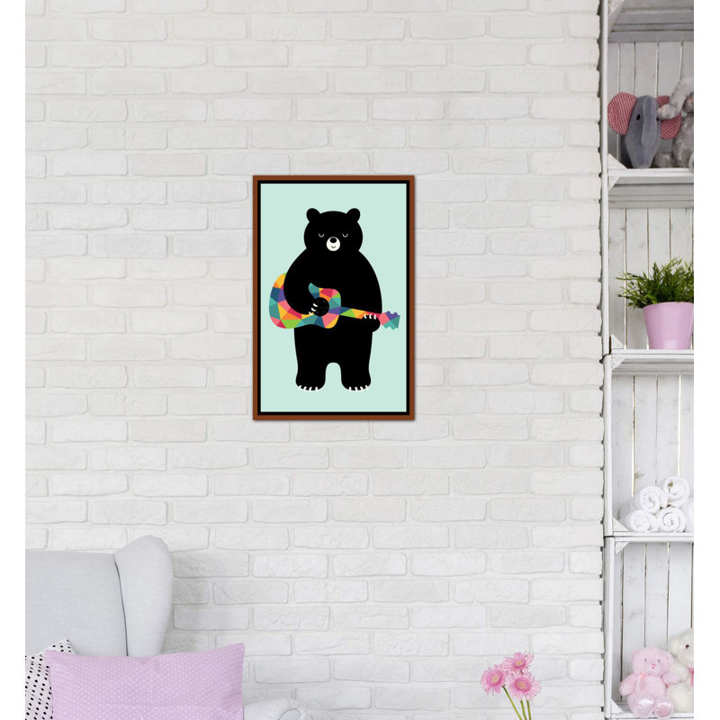 «Happy Song» par Andy Westface - impression d'art graphique, H 26 po x l 18 po x 1,5 po, Toile avec cadre en bois brun